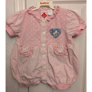 Vintage Hush Puppies Baby Girls Bubble Romper 18 Month Rocking Horse Pink Blue